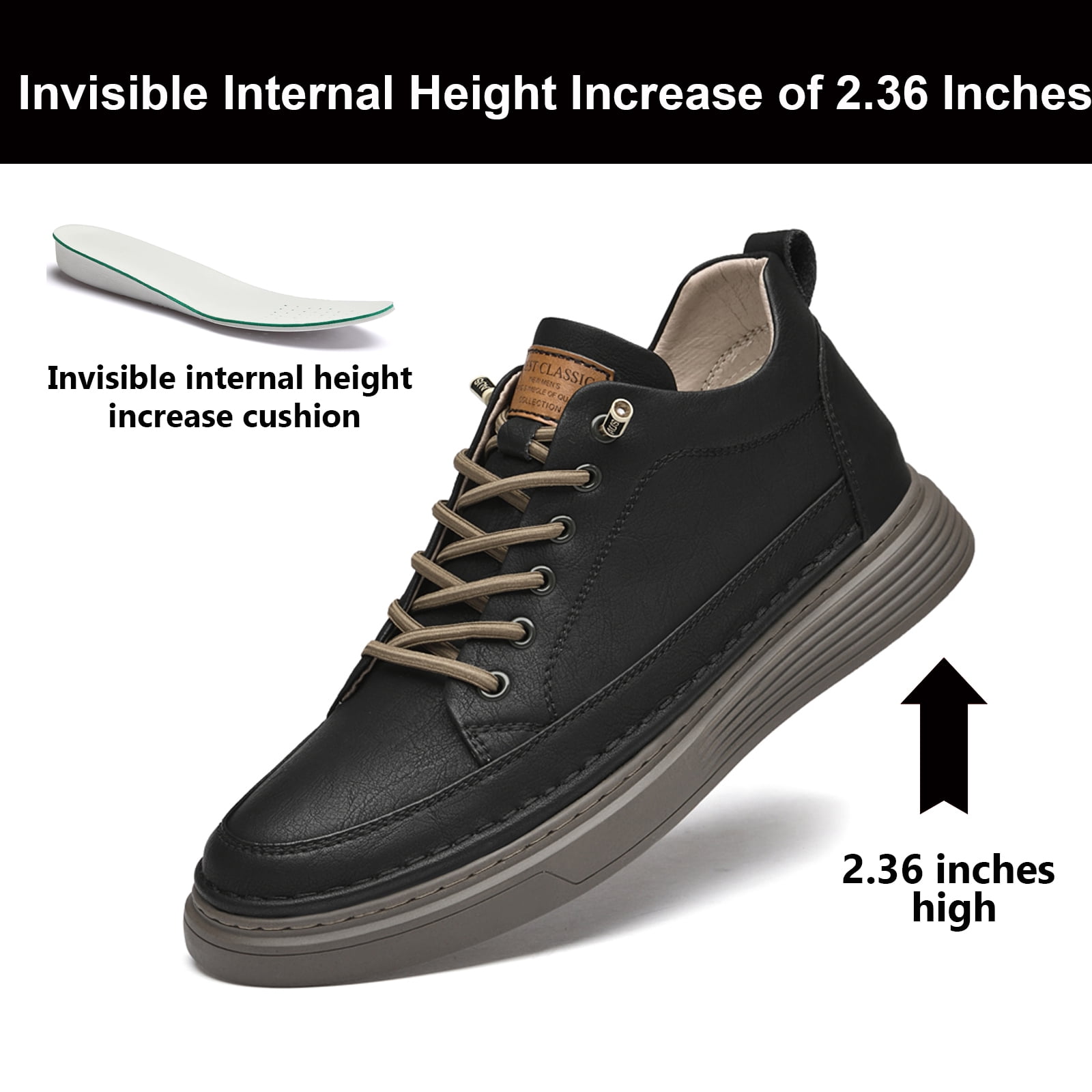 Men's Invisible Height Increasing Elevator Shoes Lace-up Casual