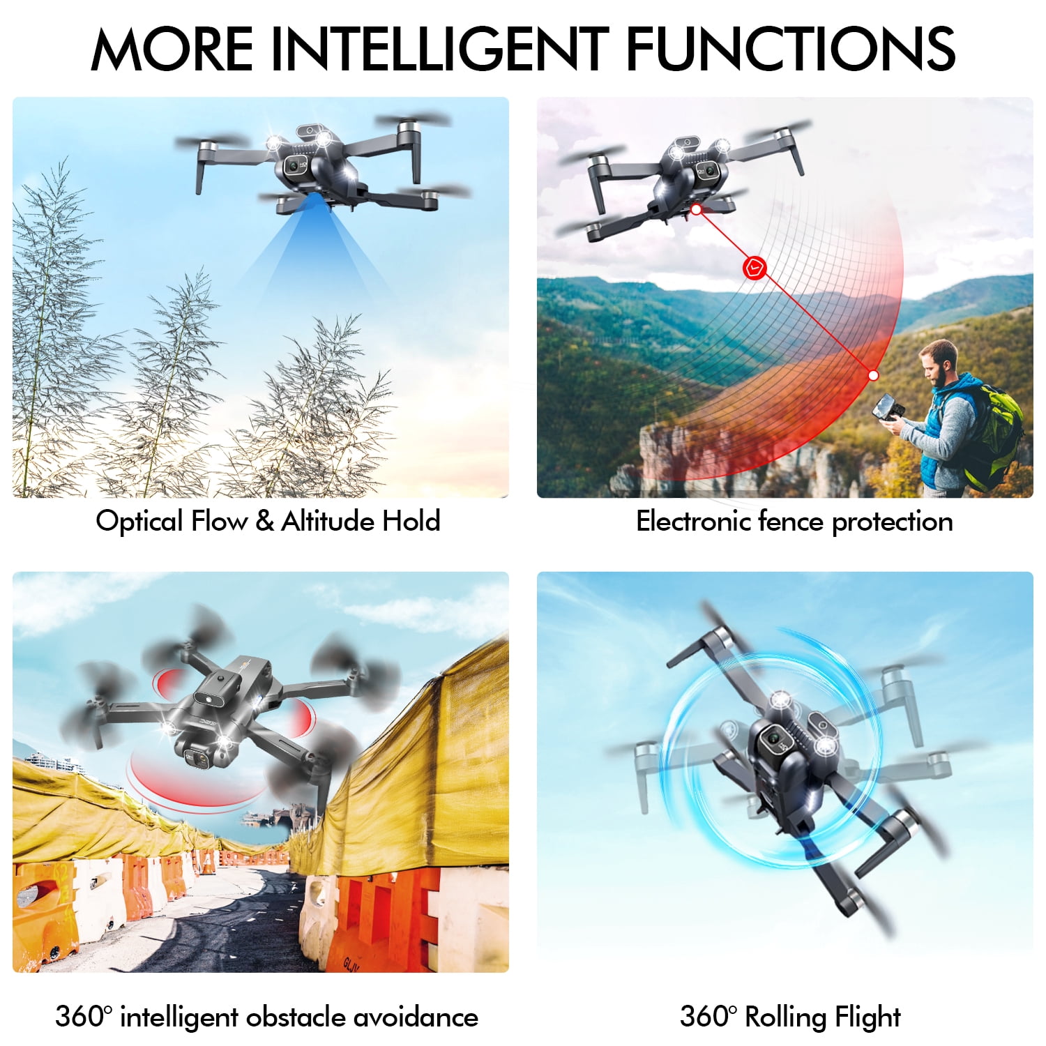 Hot Bee Foldable Aerial Drones, 1080p Ajustable Dual Camera & 3 Batteries, Brushless FPV Quadcopter UAV, Optical Flow, 360° Obstacle Avoidance, Waypoint Fly, Christmas Toy Gift for Adults & Kids