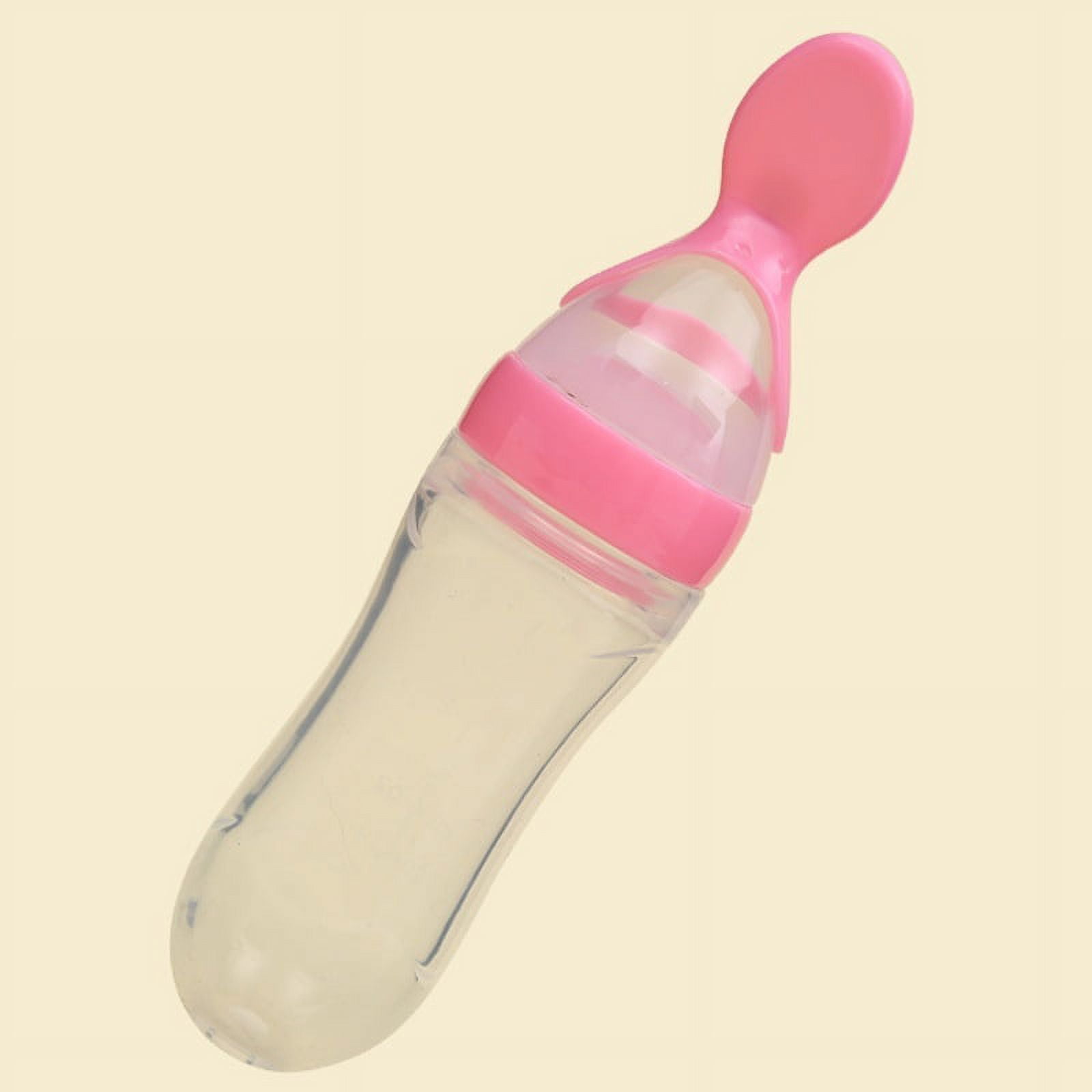 Baby Silicone Squeeze Feeding Bottle with Spoon – Pink & Blue Baby Shop