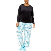 HUE Sueded Fleece Top & Printed Pants with Socks Pajama Set Black Snow Dancer M