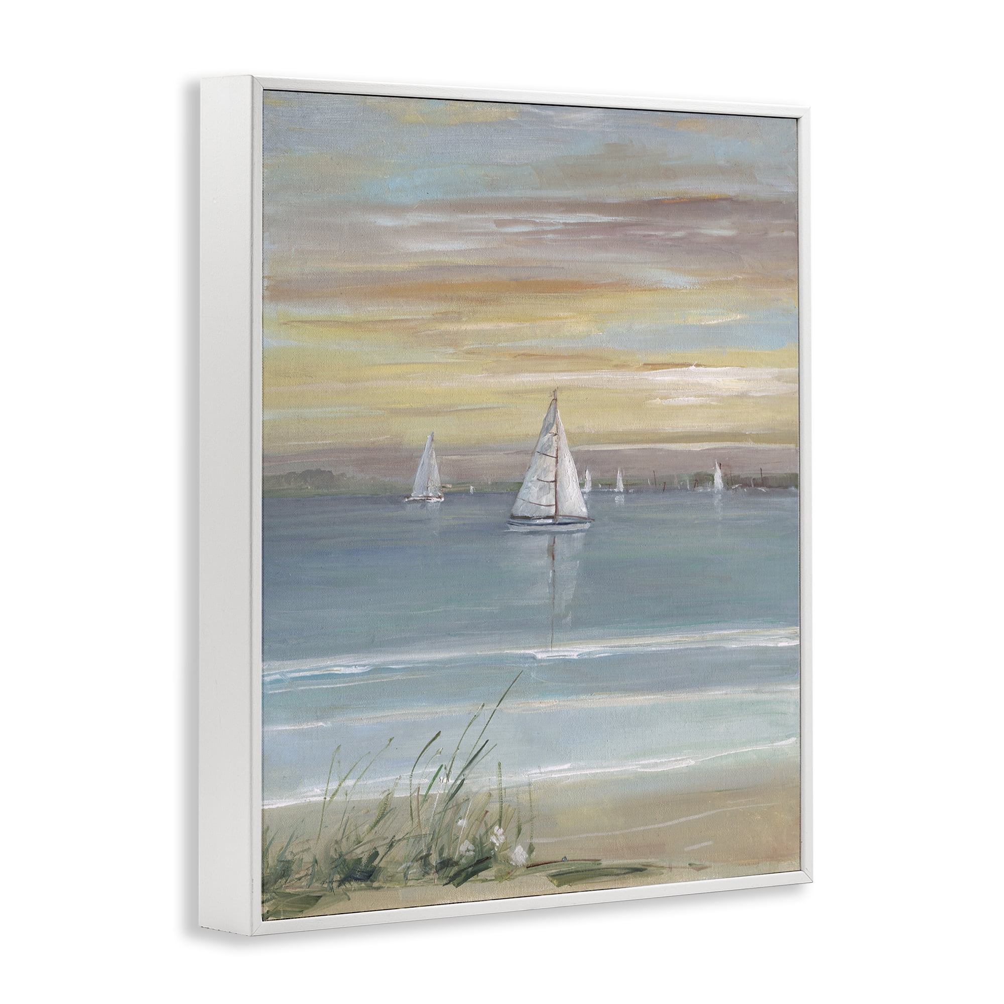 Stupell Industries Coastal Sailboats At Twilight White Framed Giclee Art, design by Sally Swatland