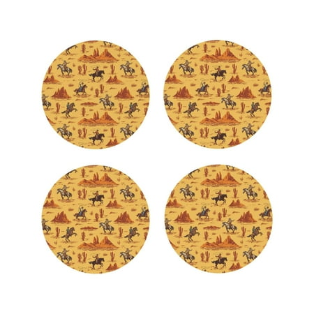 

Naloa Brave Cowboys Leather Coasters for Drinks Durable Drink Coasters 4 Set for Tabletop Protection Luxurious Home Décor and Housewarming Gift ( {designName})Round Shape