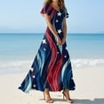 thumbnail image 2 of Women's 4th of July Patriotic Dress, Women Summer V-Neck Short Sleeve Dress, Sexy Independence Day American Flag Printed Maxi Design, Lightweight Bohemian Style for Outdoors,Light Blue S, 2 of 5