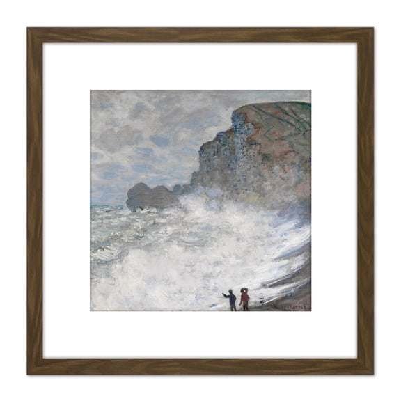 Claude Monet Rough Weather At Etretat 8X8 Inch Square Wooden Framed Wall Art Print Picture with Mount