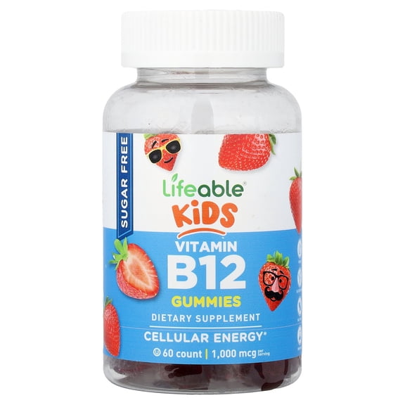 Lifeable Kids Vitamin B12 Gummies, Sugar Free, Natural Strawberry, 60 Gummies (500 mcg per Gummy)