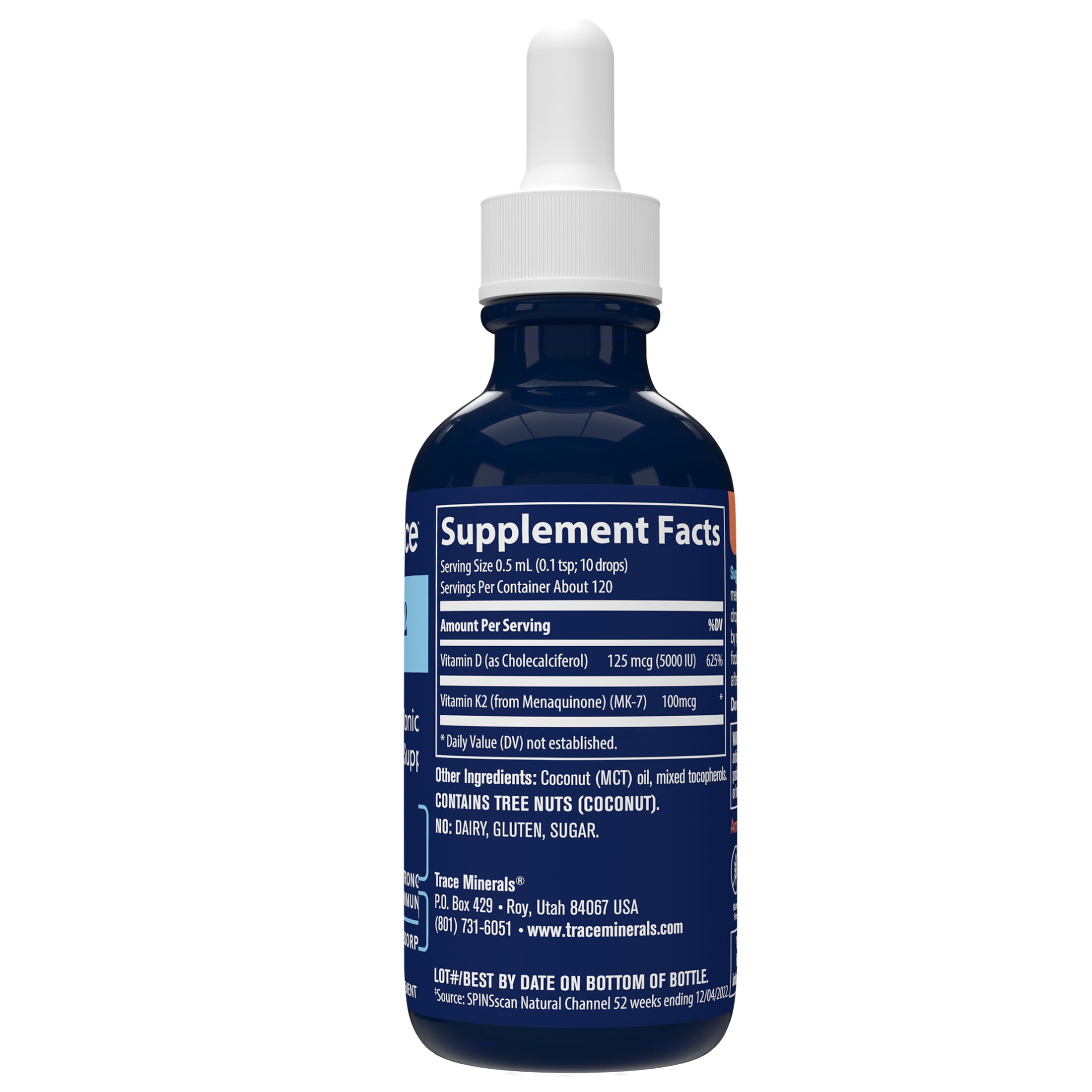 Trace Minerals Ionic Vitamin D3 + K2 Liquid for Bones, Heart Health & Immunity, 2 Fluid Ounce, 120 Servings