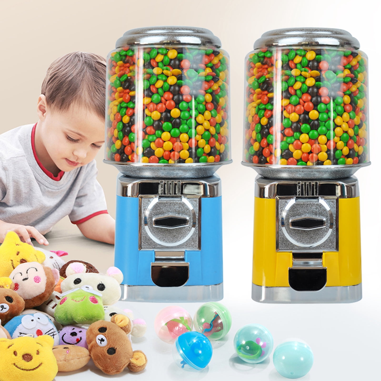 Loyalheartdy Desktop Vending Candy Machine Automatic Gumball Candy Dispenser for Kids Yellow