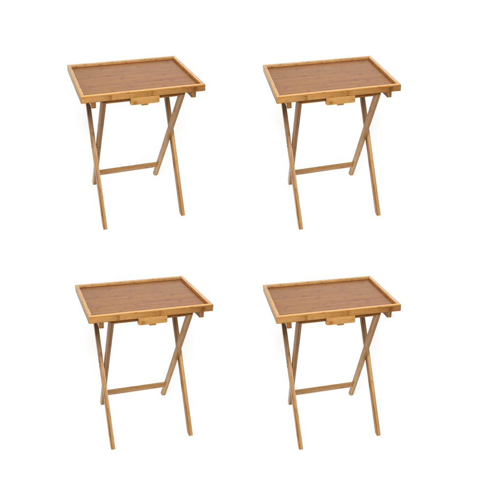 Lipper Bamboo Folding Individual Dining Snack Side Table w/ 0.5 In. Lip