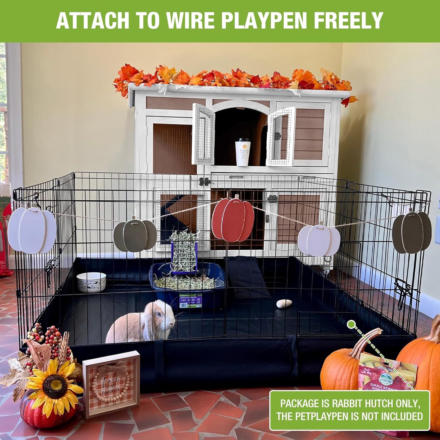 MEDEHOO Rabbit Hutch Indoor and Outdoor Bunny Cage with Wheels Hamster House Guinea Pig Cages for Small to Medium Animals Waterproof Leakproof Tray brown