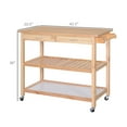 thumbnail image 4 of HOMCOM 42" Kitchen Trolley Cart Rolling Island Utility Serving Cart with 2 Drawers and 3-Tier Shelf Pine Wood, 4 of 10