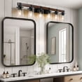 thumbnail image 6 of 42" Rustic 6-Light Vanity Light, Industrial Bathroom Wall Sconce with Clear Glass Shades & Wood Accent, Modern Farmhouse Bathroom Light Fixture for Vanity, Powder Room (Bulbs Not Included), 6 of 12