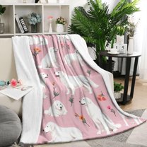 White Dogs and Flowers Blanket,Comfortable Soft Flannel Throw Blanket,All Season,Warm Lightweight Blankets for Sofa Bed Couch Living Room Chair,50"x60"(130x150cm)