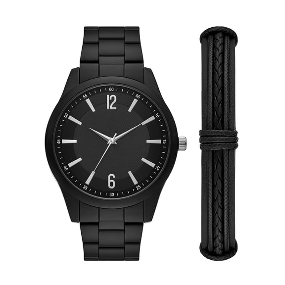 Folio Adult Men's Stainless Steel Gunmetal 46mm 3pc Wristwatch Set