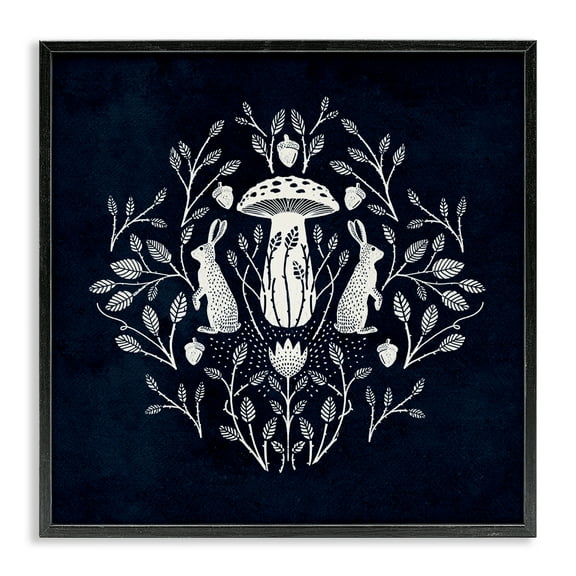 Stupell Industries Botanical Rabbits & Mushroom Plants & Flowers Painting Black Framed Art Print Wall Art, 12 x 12