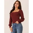 thumbnail image 2 of DARING DIVA Square Neck Ribbed Knit Pullover Sweater Top L Wine Red, 2 of 5