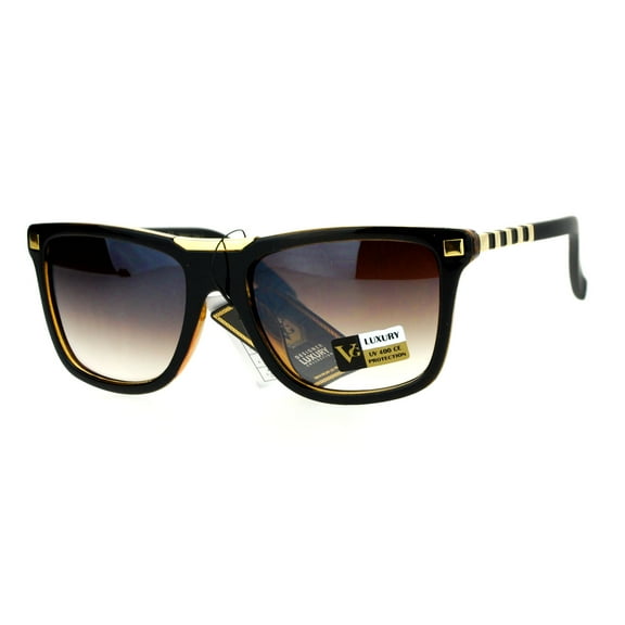 SA106 Luxury Designer Rectangular Horn Rim Gradient Lens Bling Sunglasses Dark Brown