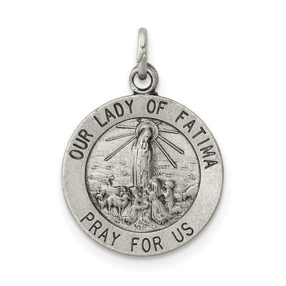 925 Sterling Silver Solid Polished Satin Back Oxidized Our Lady of Fatima Medal Pendant Necklace 20x15mm Wide Pendant fo