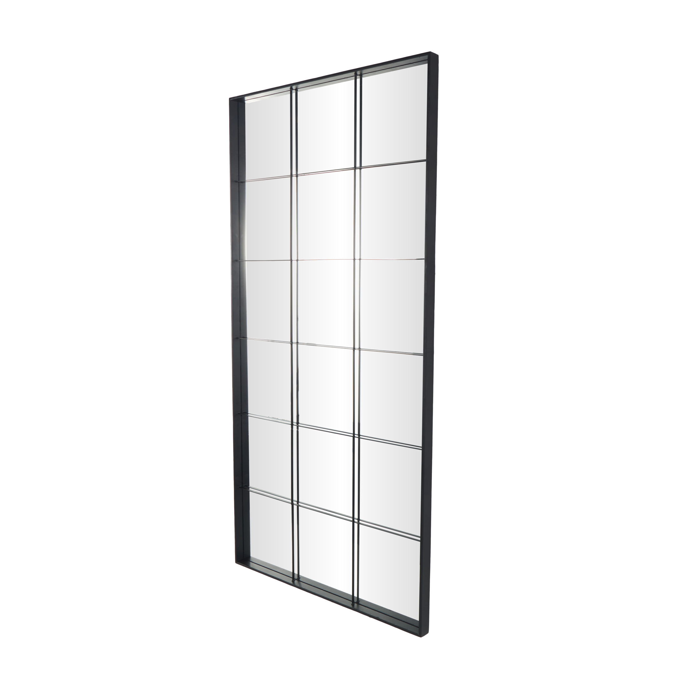 DecMode 39" x 79" Black Metal Window Pane Inspired Floor Mirror