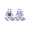 thumbnail image 2 of BemeyourBBs Newborn Hello I'm New Here Baby Girl Coming Home Outfits Letter Print Long Sleeve Romper Ruffle Shorts Skirt Headband Long Socks Set 4Pcs Spring Fall Winter Clothes, 2 of 9