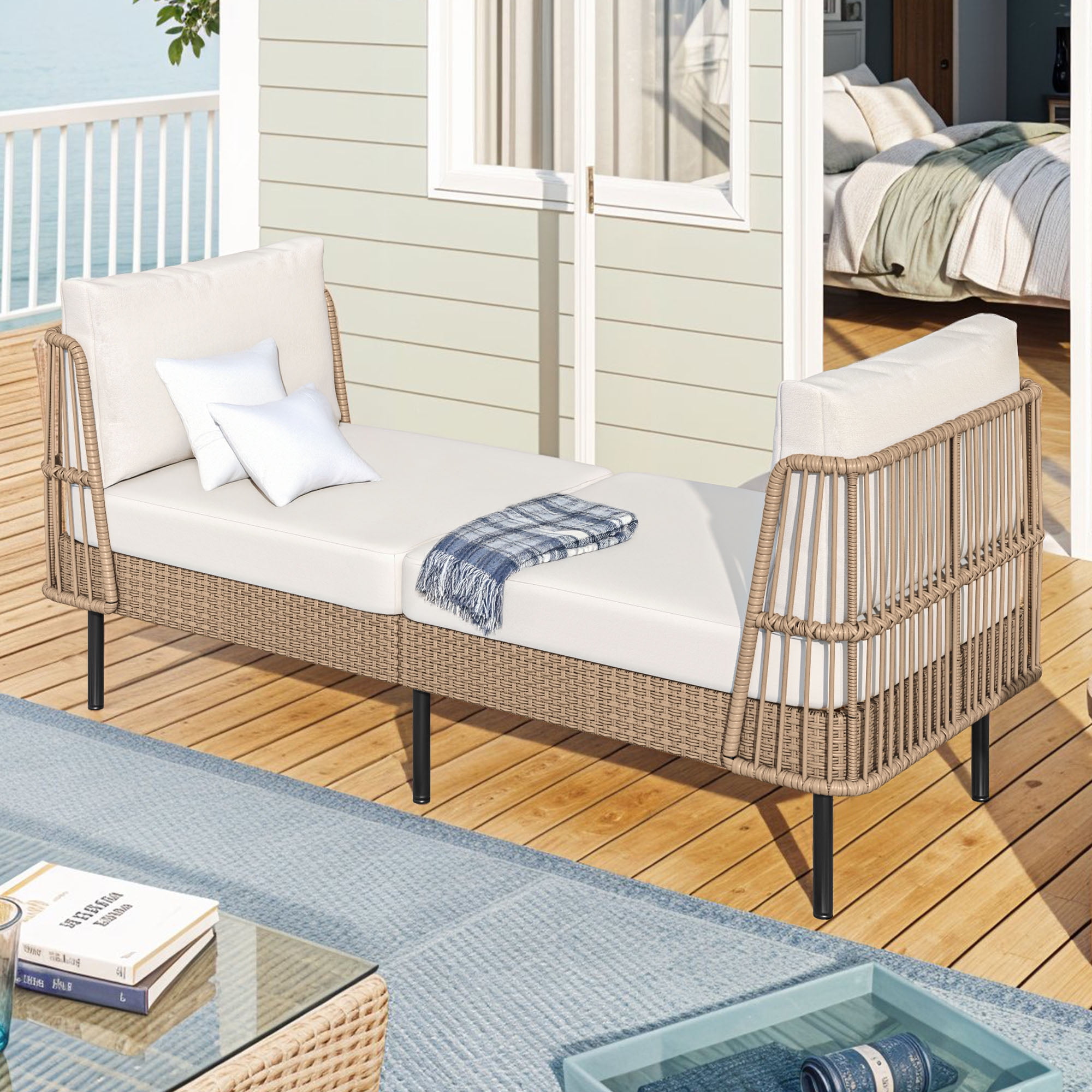 Uforic Patio Rattan Daybed Lounge,Chaise Lounge Chair - Beige