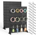 thumbnail image 1 of Feeloco 2 Pcs Metal Pegboard Display Stand with 24 Peg Hooks for Retail Crafe Shows&Fairs,Black Merchandise Display Rack for Seling Accessories,Display Stands for Boutique,Stores(16*12 inch), 1 of 8