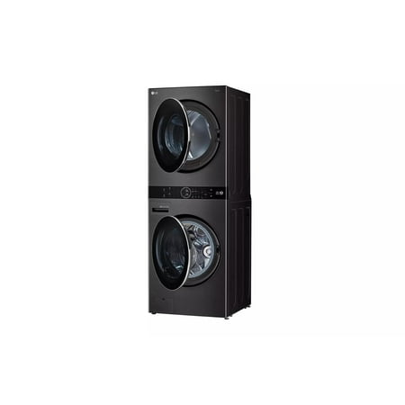 LG - 4.5 Cu. Ft. HE Smart Front Load Washer and 7.4 Cu. Ft. Electric Dryer WashTower with Steam and Ventless Dryer - Black Steel