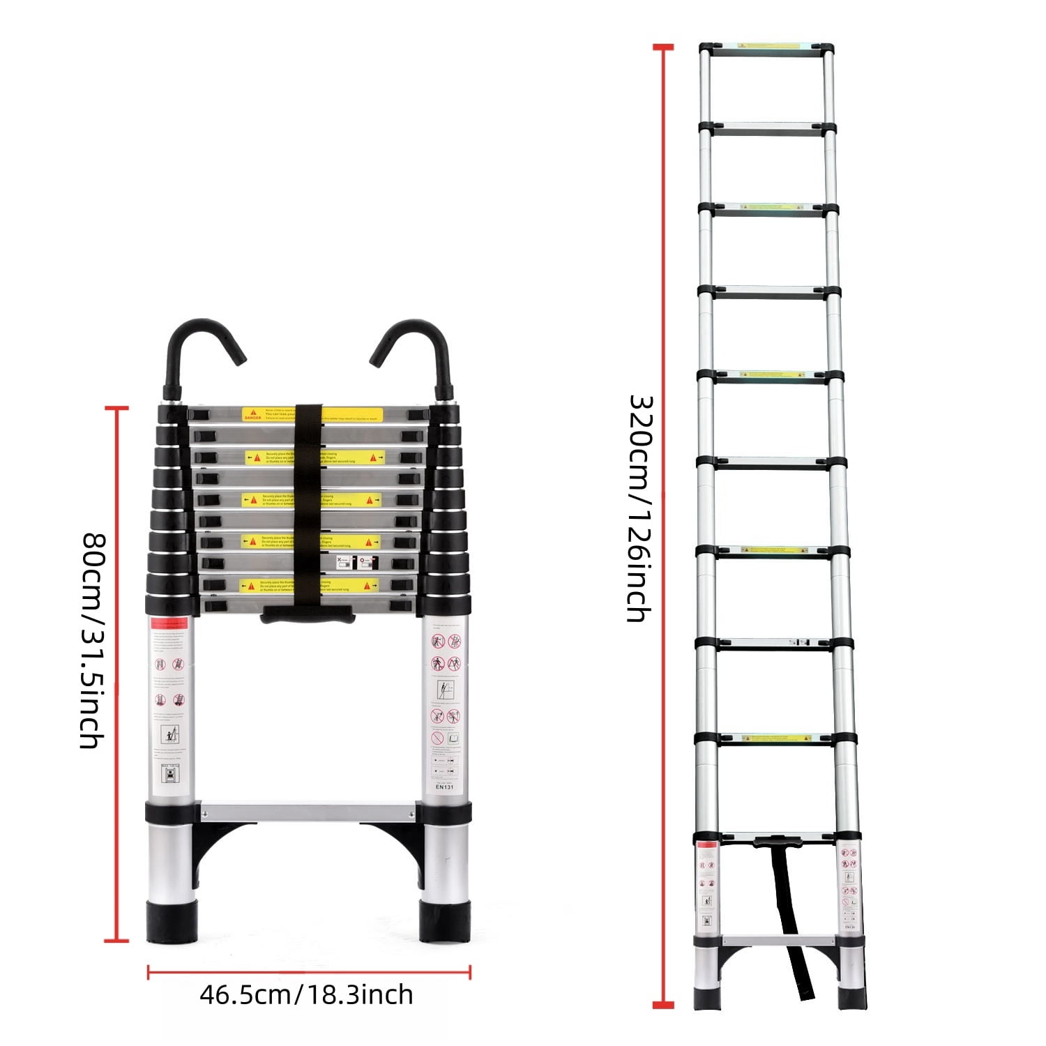 Alvantor 10.5FT Telescoping Ladder, Aluminum Collapsible Extension Ladder with Hook, Multi-Purpose Collapsible Compact Ladder for Home, RV