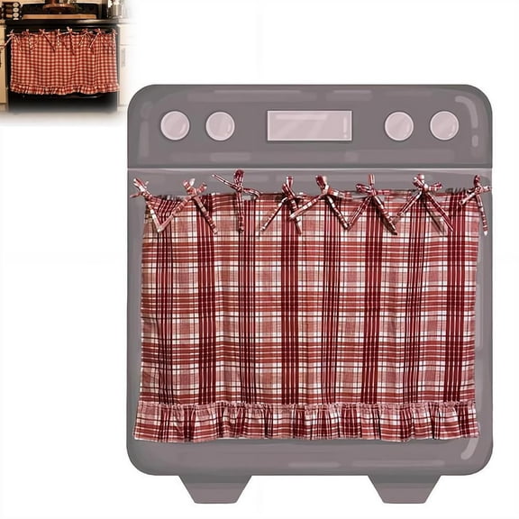 Ruffled Oven Door Curtain with Ribbon Ties, Farmhouse Kitchen Appliance Cover Decor, Decorative Stove Front Cover for Oven, Dishwasher, Cabinet, 30" × 21.5"