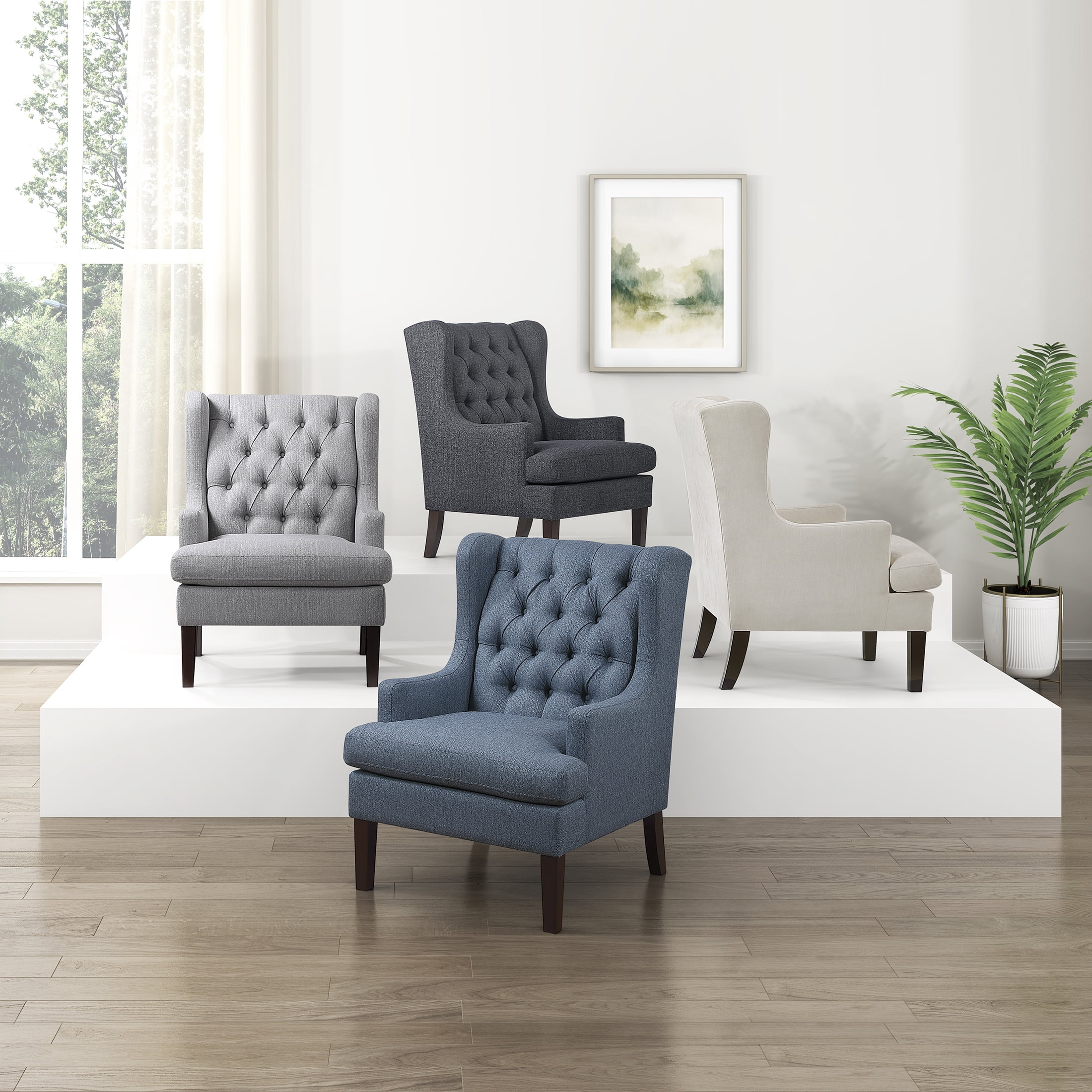 OakvillePark Velloria Textured Fabric Tufted Back Accent Chair, Beige
