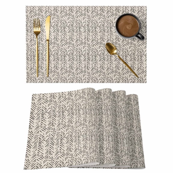 Beige Black Striped Placemats Set of 8,Cotton Linen Fabric Place Mats,Abstract Modern Art Irregular Stripe Washable Decorative Table Mats Protector for Home Kitchen Dining Wedding Party Coffee Tables