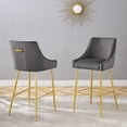 thumbnail image 2 of Bar Stool Chair Barstool, Set of 2, Grey Gray, Velvet, Modern Contemporary, Mid Century Bar Pub Cafe Bistro Hotel Lounge Dining Kitchen, 2 of 8