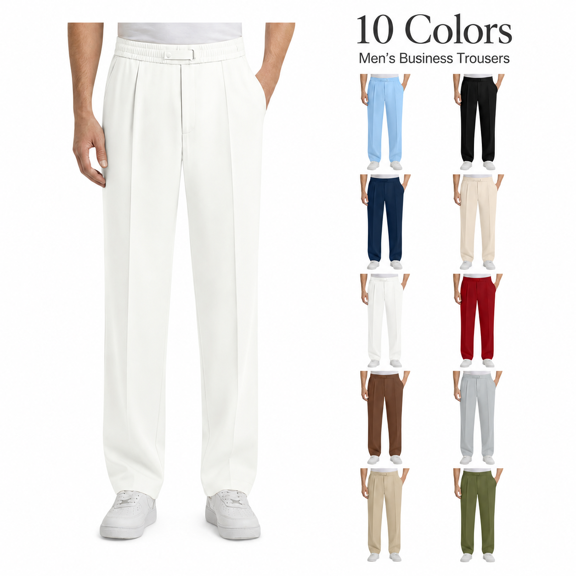 Aezemi Men Dressy Work Pants with Elastic Waist Fashion Straight Leg Loose Fit Ruched Business Casual Pants with Pockets Fashion Baggy Flowy Office Trousers M