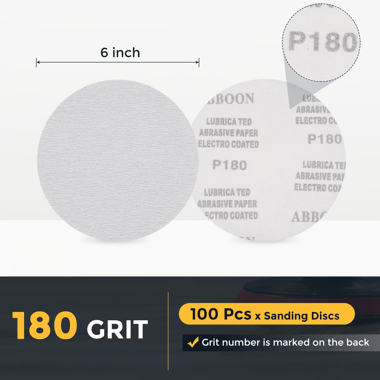 100 Pcs 6 Inch Sanding Disc 180 Grit Hook and Loop Sandpaper Random Orbital Sander Pads for Woodworking Automotive Metal Polishing, White