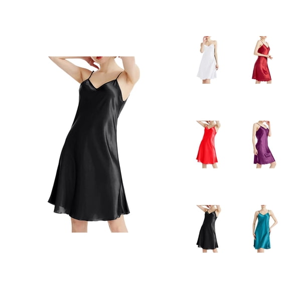 Nightgowns for Women Summer Lightweight Satin Spaghetti Strap V Neck Camisole Sleep Dress Sleepwear