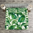 thumbnail image 3 of Ambesonne Plant Quilted Bedspread Set 3 Pcs, Equatorial Leaves, King Size, Green Jade Green, 3 of 3