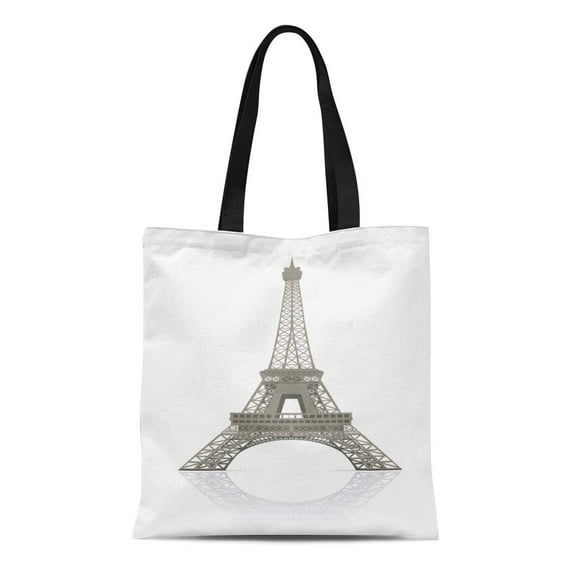 POGLIP Canvas Bag Resuable Tote Grocery Shopping Bags Tour Eiffel Tower in Paris It Is and Change Landmark Realistic Shadow Building Tote Bag