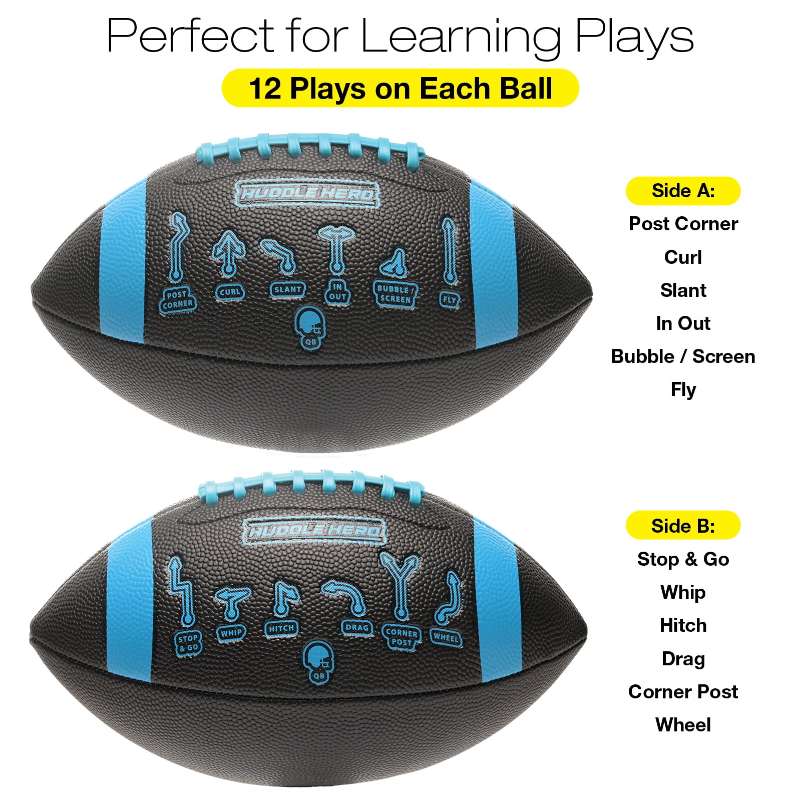 Huddle Hero Mini Football 2-Pack w/ Pump (Black/Green and Brown/White) (Black and Blue, Junior)