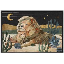 IDEA4WALL Framed Canvas Print Western Decor Longhorn Lions Portrait Wall Art Animal Wildlife Mountain Nature Landscape Traditional Artwork for Living Room, Bedroom, Office - Black 16"x24"