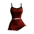 thumbnail image 4 of Ihph7 Cami Pajama Set for Women Ribbed Knit Pajama Set Tank Top Pajama Set for Women Tank Top Pajama Set for Women Lightweight Summer Pajamas Matching Pajama Set for Women Red S, 4 of 4