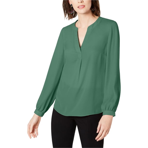 INC Blusa con cuello dividido para mujer, verde, grande
