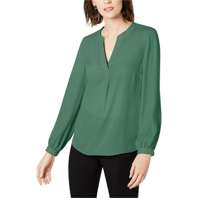 INC Blusa con cuello dividido para mujer, verde, mediana