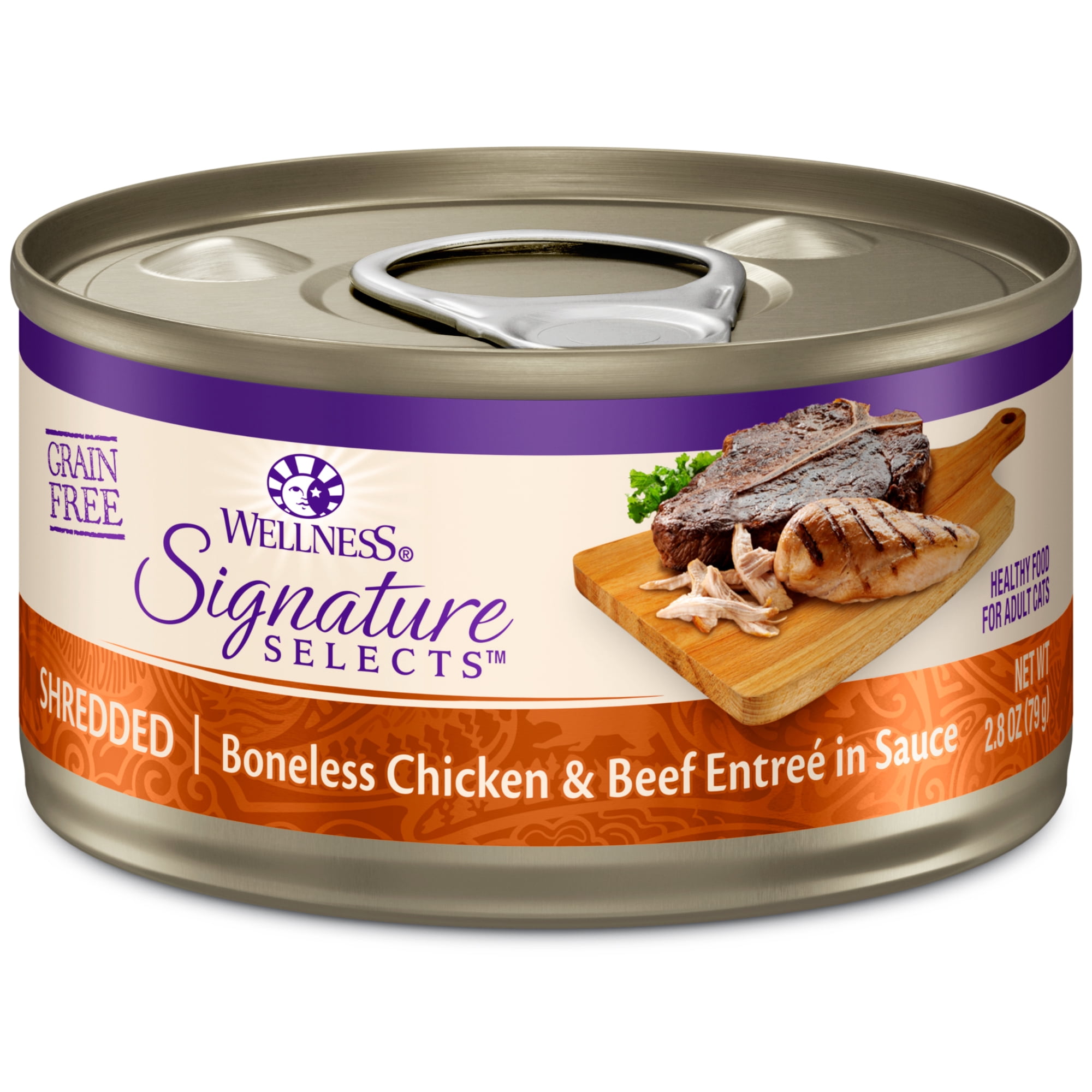 Wellness CORE Signature Selects Shredded Adult Wet Cat Food, Natural, Protein-Rich, Grain Free, 2.8 Ounce, 12 Pack (Chicken & Beef Entree)