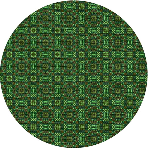Ahgly Company Machine Washable Indoor Round Transitional Dark Forest Green Area Rugs, 8' Round