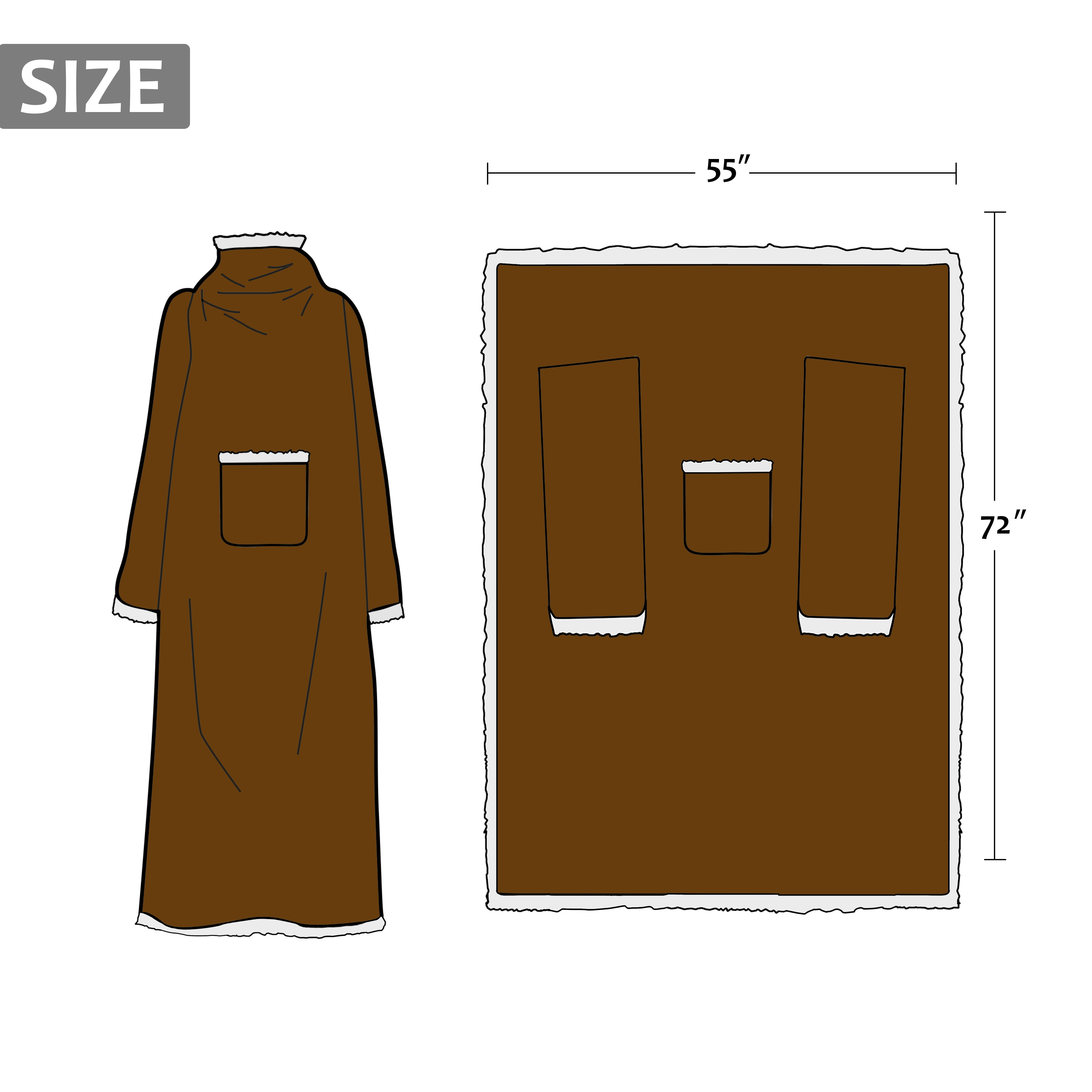 Catalonia Fleece Wearable Blanket with Sleeves and Pocket, Micro Plush Warm Sleeved TV Throw Blanket Robe for Women and Men, Brown, 72'' x 55''