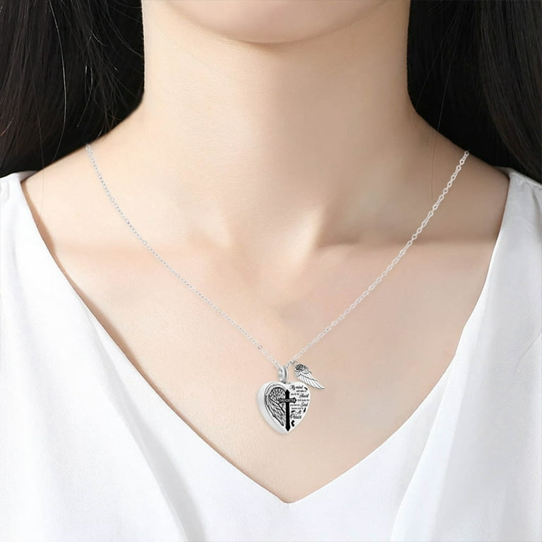 PWFE Memorial Urn Necklace Ash Holder Stainless Steel Heart Angel Wing Cremation Keepsake with Funnel for Daughter