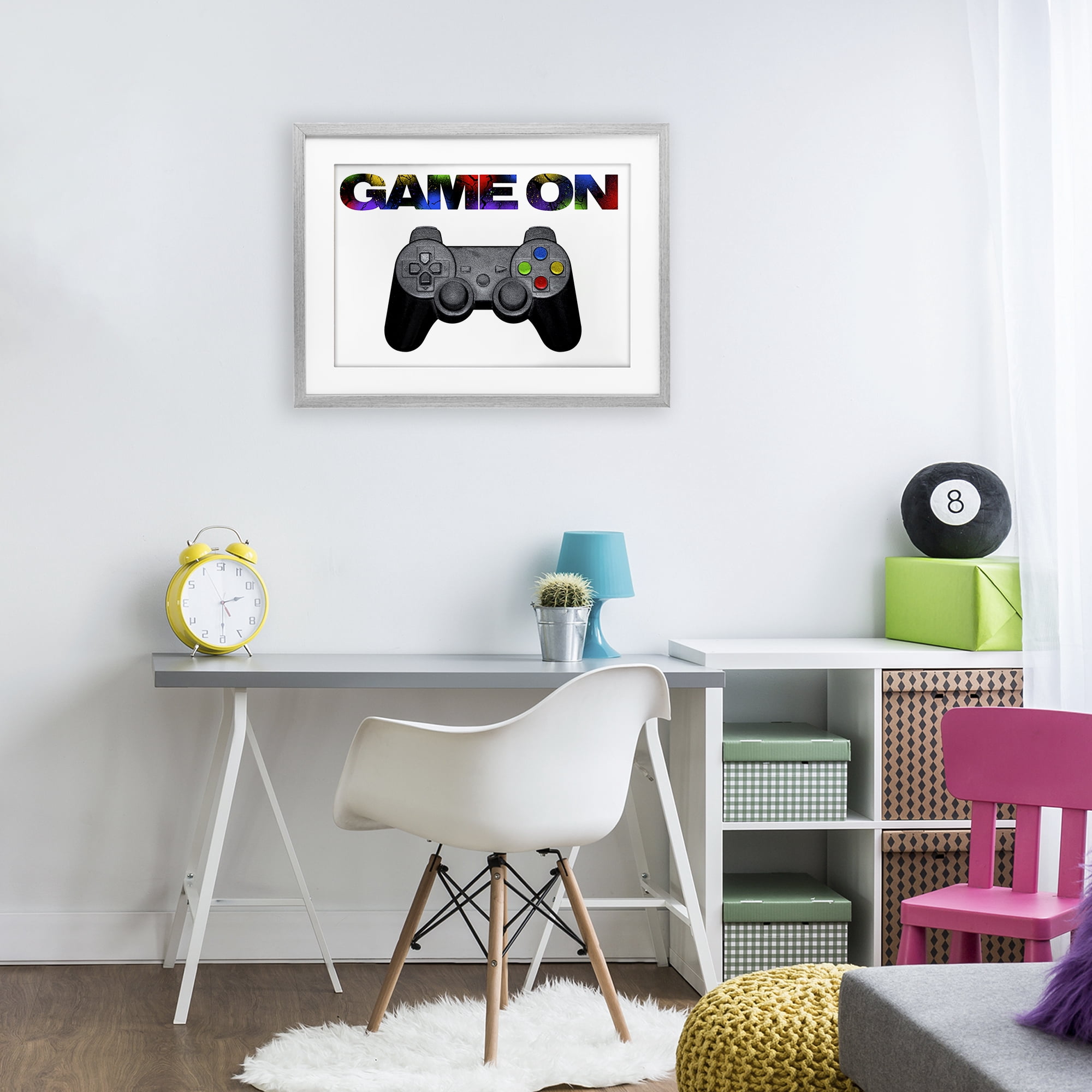 Stupell Industries Controller Game On Splatter Gray Framed Print Under Glass, design by Marcus Prime