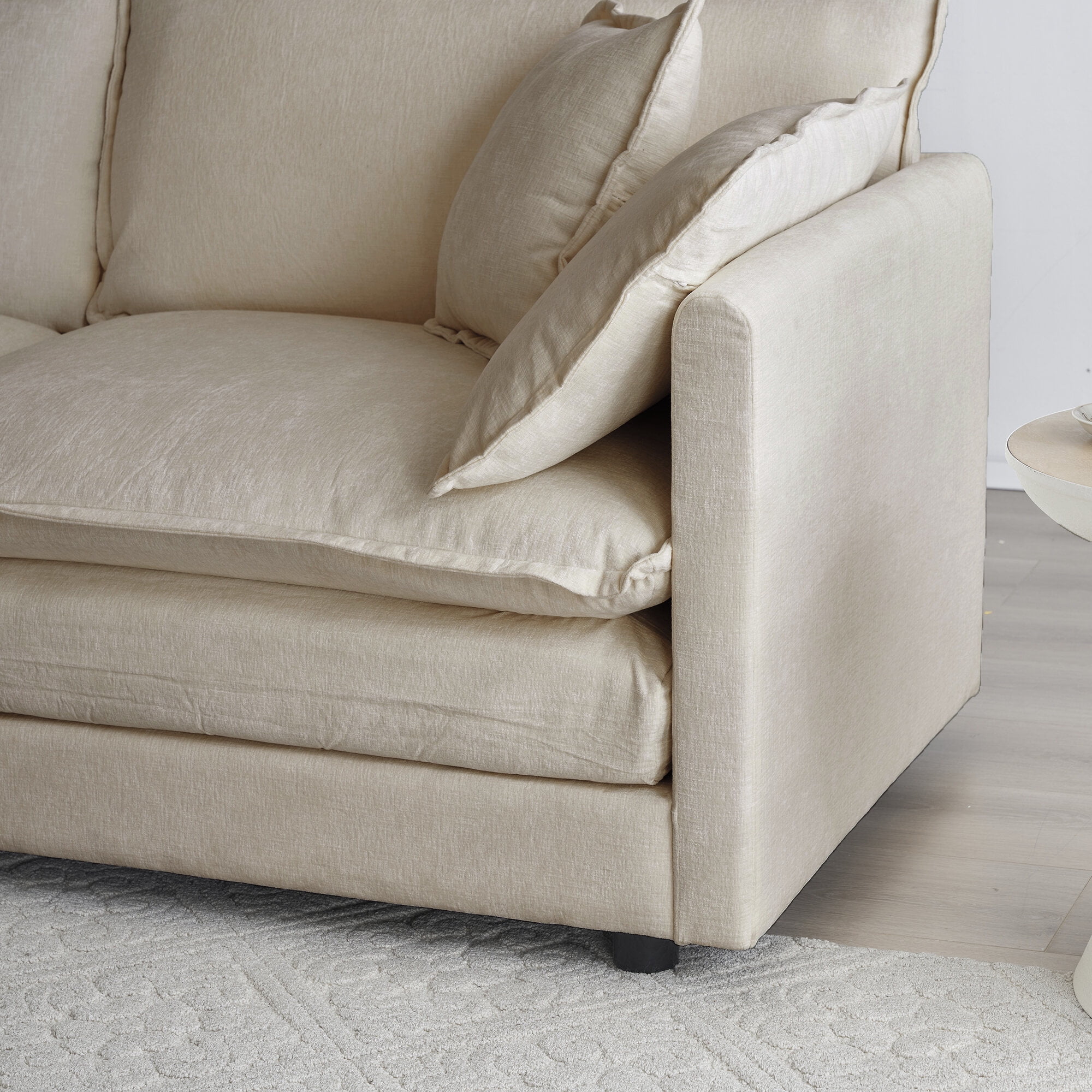 Ottomans With Storage Chenille Fabric Ottomans Footrest to Combine with 2 Seater Sofa, 3 Seater Sofa and 4 Seater Sofa, Beige,Large Ottomans