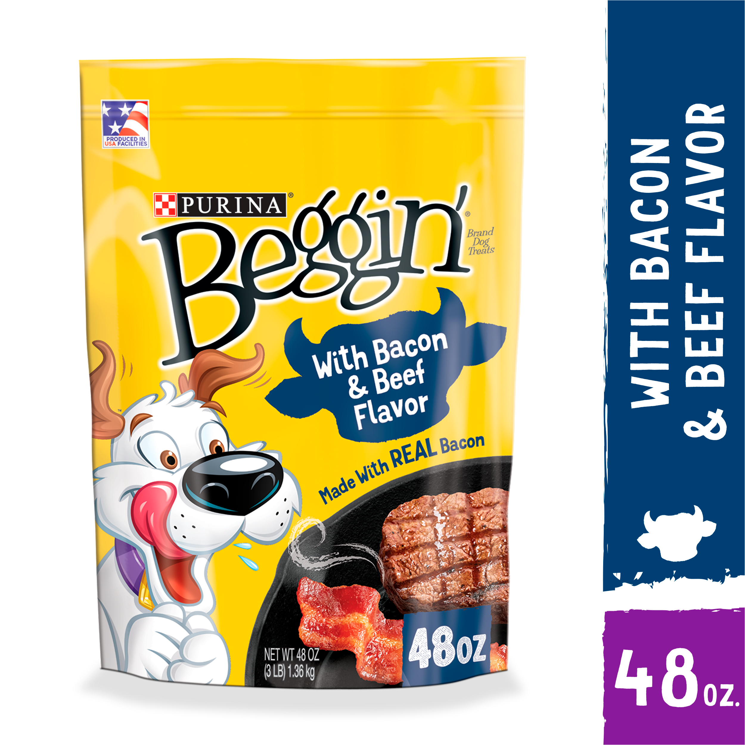 Purina Beggin' Strips Real Meat Dog Treats, Bacon & Beef Flavors, 48 oz