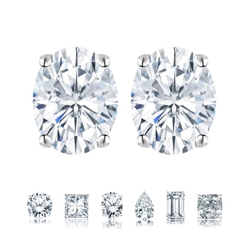 JeenMata 4 Prong 0.5 Carat Oval Cut Moissanite Solitaire Stud Earrings in 18k White Gold Plating for Women