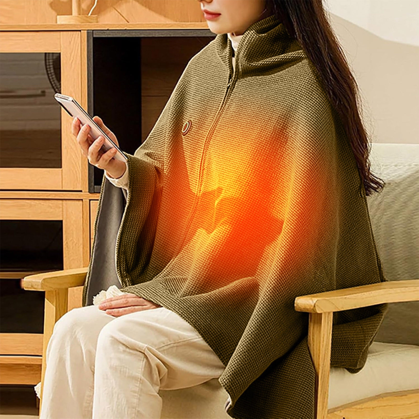 Lwlmwt USB Electric Heated Shawl Portable Heated Blanket with Zipper Adjustable Temperature Machine Washable Ideal for Outdoor, Car and Travel